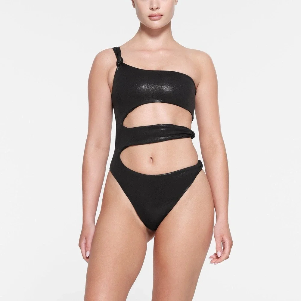 Skims‎ Women's Black Knotted One Shoulder Monokini Size 2X